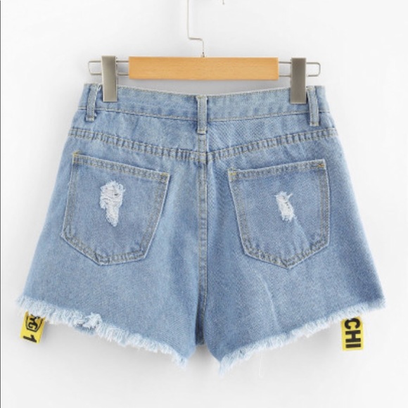 Distressed Denim Shorts with Yellow - Picture 2 of 5